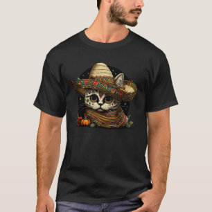 Zuckerschädel-Katzen-Sombrero Mexikanisch Cinco De T-Shirt