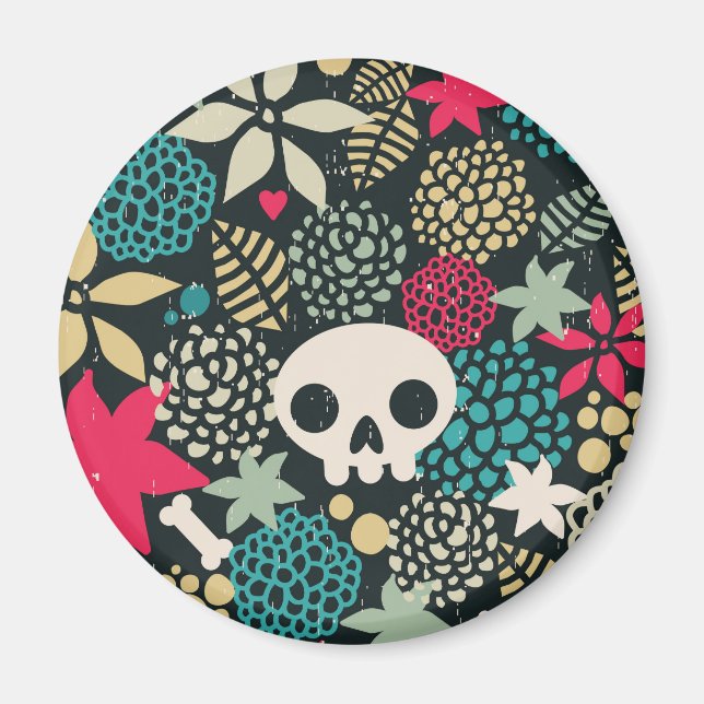 Zuckerschädel, lustiges Monster, Blumenmuster, tro Magnet (Vorne)