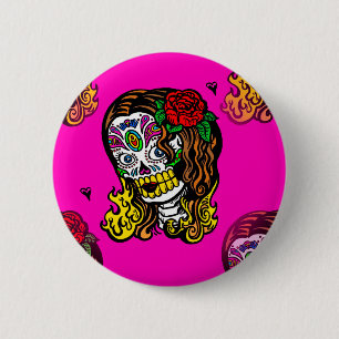 Zuckerschädel Mädchen Button