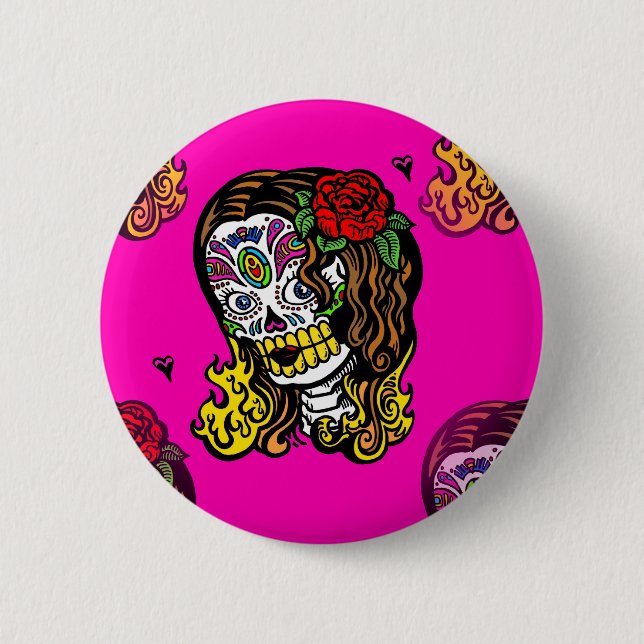 Zuckerschädel Mädchen Button (Vorderseite)