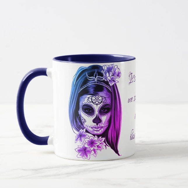 Zuckerschädel-Mädchen lila und blaues Ombre Tasse (Links)