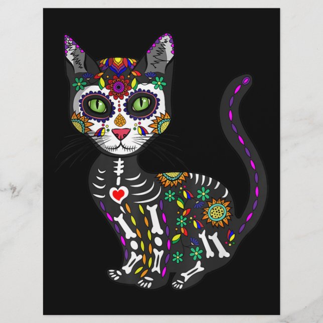 Zuckerschädel mexikanische Katze Halloween des Tot Flyer (Vorne)