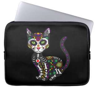 Zuckerschädel mexikanische Katze Halloween des Tot Laptopschutzhülle