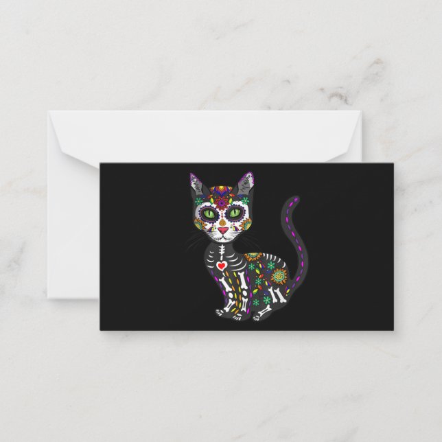 Zuckerschädel mexikanische Katze Halloween des Tot Mitteilungskarte (Vorderseite)