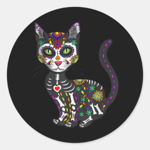 Zuckerschädel mexikanische Katze Halloween des Tot Runder Aufkleber