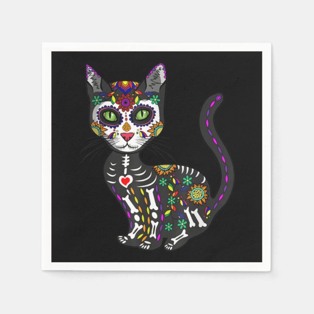 Zuckerschädel mexikanische Katze Halloween des Tot Serviette (Vorderseite)