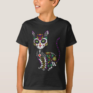 Zuckerschädel mexikanische Katze Halloween des Tot T-Shirt