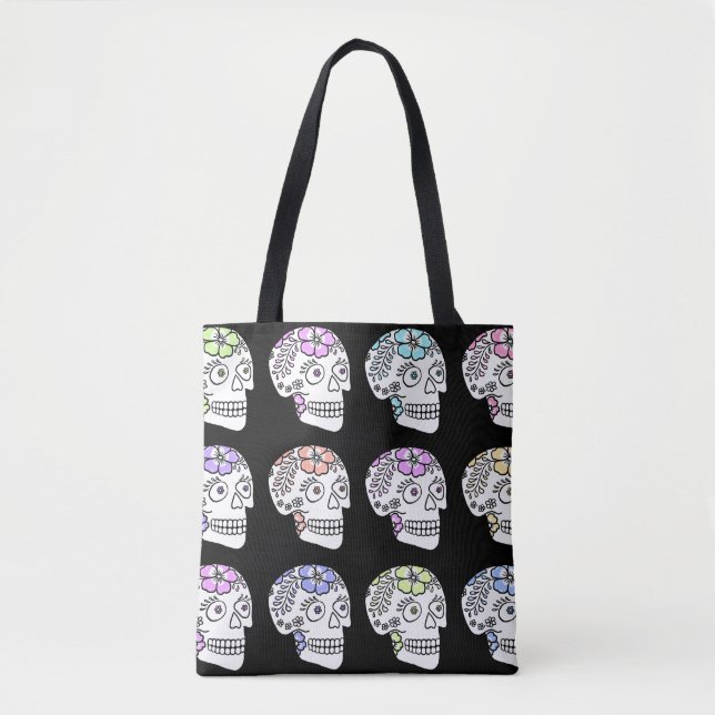 Zuckerschädel mit Blume Tasche (Vorderseite)