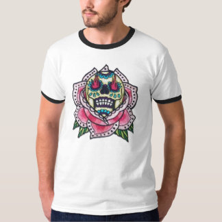Zuckerschädel mit Feuer und Lotus T-Shirt