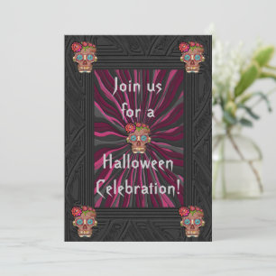 Zuckerschädel mit floralen Kronen im geschnitzten  Einladung