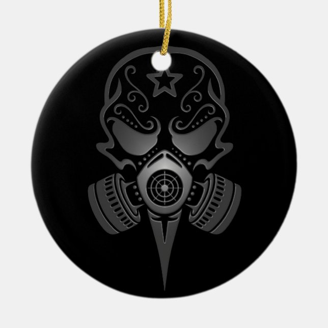 Zuckerschädel mit Gasmaske Keramik Ornament (Vorne)