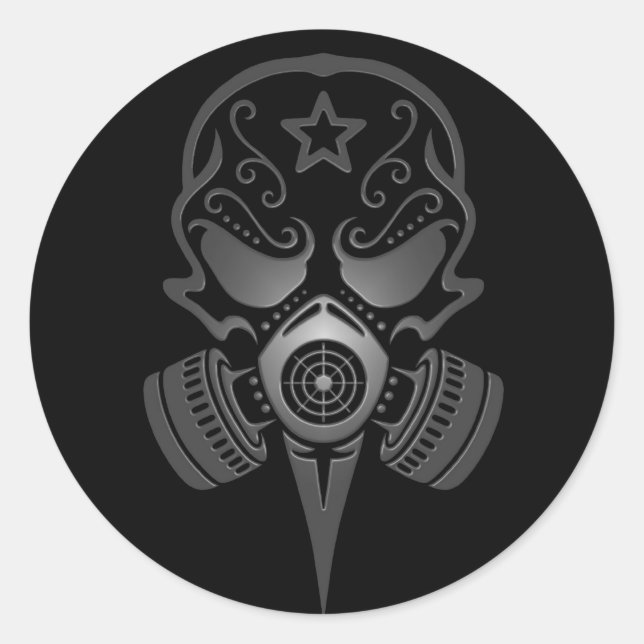 Zuckerschädel mit Gasmaske Runder Aufkleber (Vorderseite)