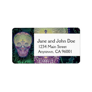 Zuckerschädel mit Regenbogenfarben, Herz Adressaufkleber