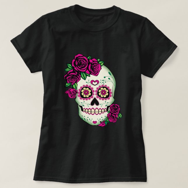 Zuckerschädel mit Rose T-Shirt (Design vorne)