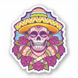 Zuckerschädel mit Sombrero   Dia De Los Muertos Aufkleber
