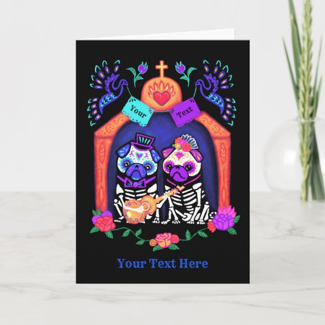 Zuckerschädel-Möpse Karte (Vorderseite)