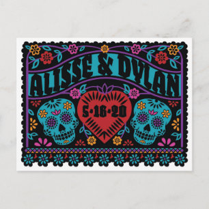 Zuckerschädel Papel Picado Stil Save-the-Date-Kart Ankündigungspostkarte