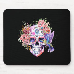 Zuckerschädel Retro-Blume mit Kolibri Mousepad