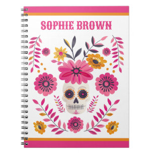 Zuckerschädel Rosa Mexikanisches Blumenmotiv Indiv Notizblock