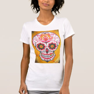 Zuckerschädel-Rosa und Goldbehälter T-Shirt