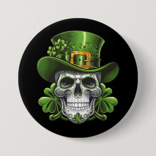 Zuckerschädel St. Patrick's Day Shamrock Button