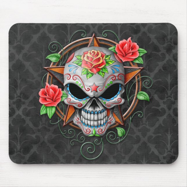 Zuckerschädel-Stern, grau Mousepad (Vorne)