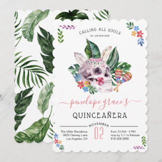 Zuckerschädel-Tag der Toten Quinceañera Einladung