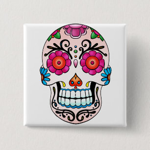Zuckerschädel - Tag der Toten, Tätowierung, Mexi Button