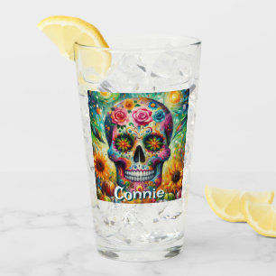 Zuckerschädel Tag des toten Blütens Personalisiert Glas