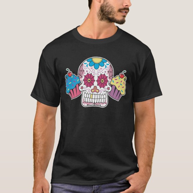 Zuckerschädel und -kleine Kuchen T-Shirt (Vorderseite)