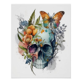 Zuckerschädel und Wildblumen Kunst Poster