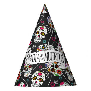 Zuckerschädel und Wirbel, schwarz D725 Partyhütchen