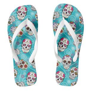 Zuckerschädel und Wirbel Türkis ID725 Flip Flops