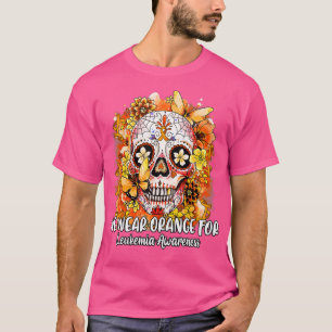 Zuckerschädel wir tragen Orange für Leukämie Bewus T-Shirt
