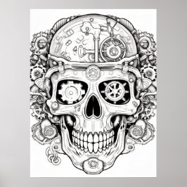 Zuckerschädelbild Schwarz + Weiß an einer Wand Poster