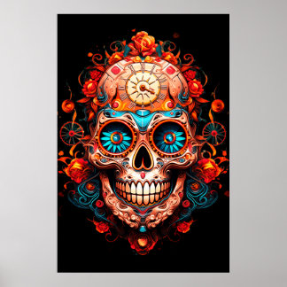 Zuckerschädelbilder mit blauäugigem Mann an der Wa Poster