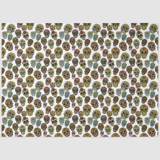 Zuckerschädelkunst - Traditionelles Muster (weiß) Seidenpapier (Vorderseite)