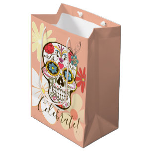 Zuckerschädeln, dünne, dünne Rose, Hippy-Floral Mittlere Geschenktüte