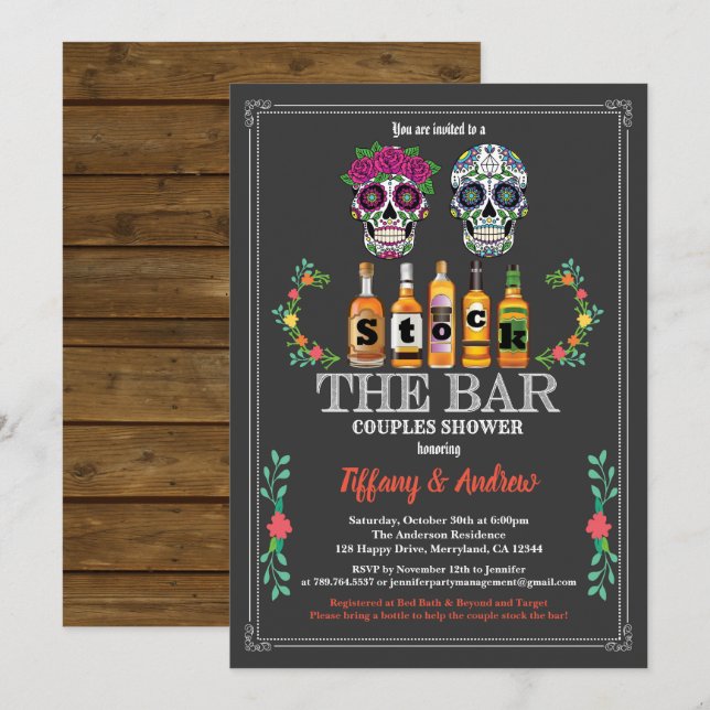 Zuckerschädeln lagern die Bar Einladung Halloween (Vorne/Hinten)