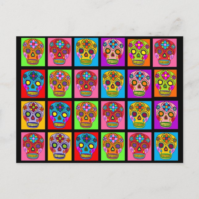 Zuckerschädelquadrate Postkarte (Vorderseite)