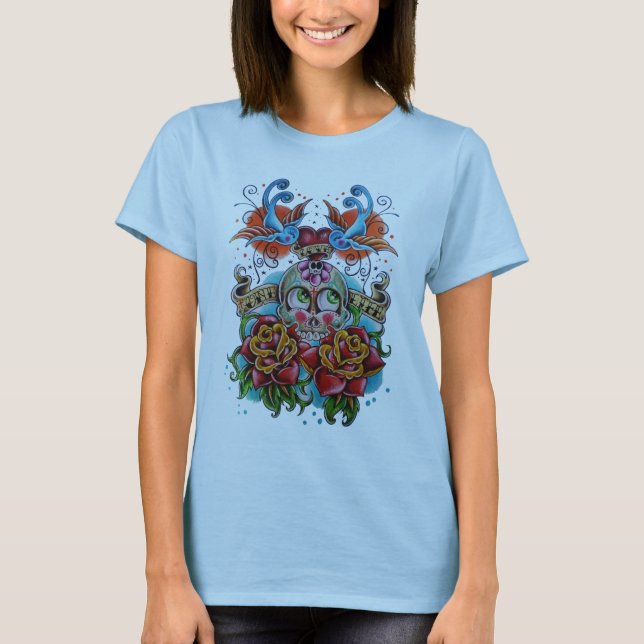 Zuckerschädeltätowierung T-Shirt (Vorderseite)