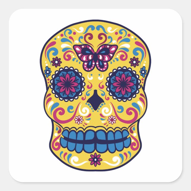 ZUCKERSKULL QUADRATISCHER AUFKLEBER (Vorderseite)