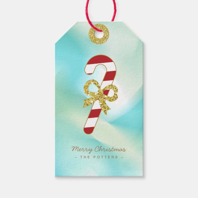 Zuckerstange | Grüne Pastel und Gold Geschenkanhänger (Vorderseite)