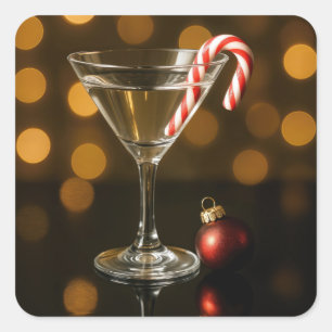 Zuckerstange in einem Weihnachts-Martini Quadratischer Aufkleber