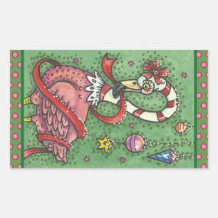 ZUCKERSTANGE ROSA FLAMINGO WEIHNACHTS-AUFKLEBER Bo Rechteckiger Aufkleber
