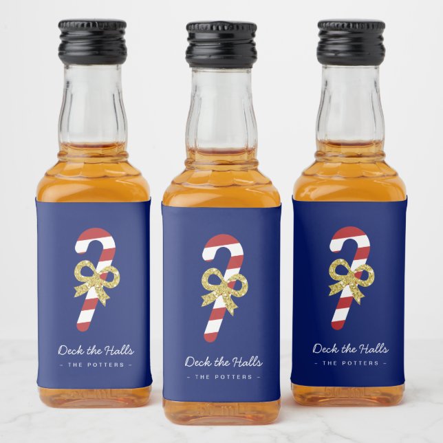 Zuckerstange | Spaß Weihnachten Blau & Gold Alkoholflaschenetikett (Flaschen)
