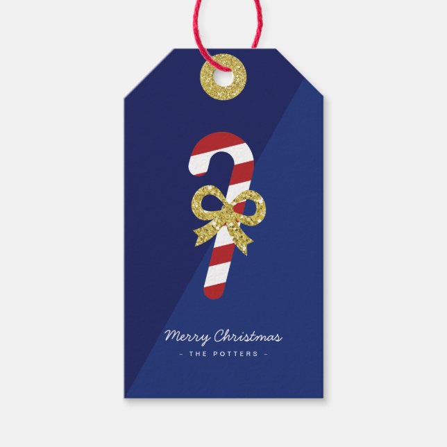 Zuckerstange | Spaß Weihnachten Blau & Gold Geschenkanhänger (Vorderseite)
