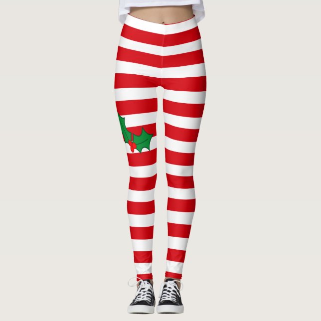 Zuckerstange-Stechpalmen-festlicher einzigartiger Leggings (Vorderseite)