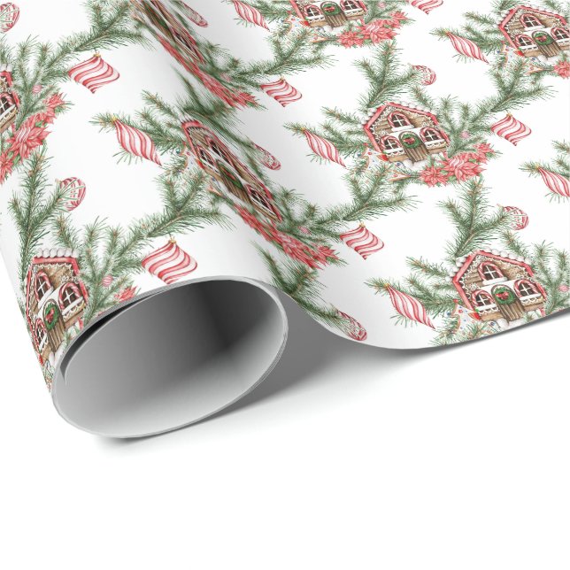 Zuckerstangehaus, Poinsettia, roter Flitter, Geschenkpapier (Rolleneckpunkt)