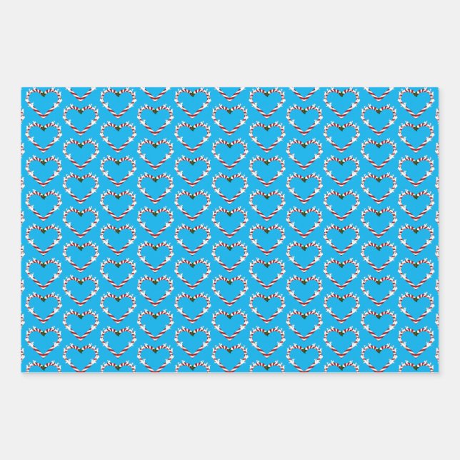 Zuckerstangen Herz Rentiere Geschenkpapier Set (Vorderseite)